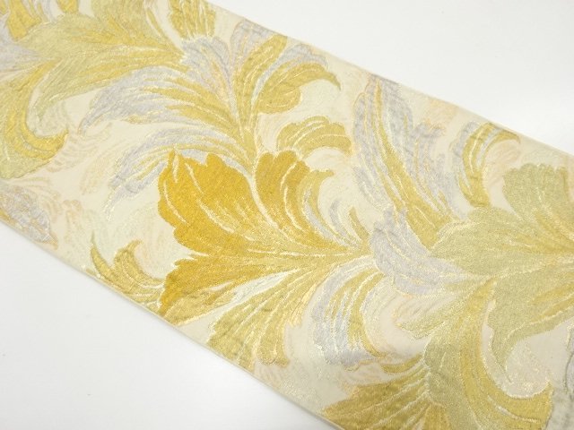JAPANESE KIMONO / ANTIQUE KUSA-LEAF PATTERN WOVEN FUKURO OBI (MATERIAL